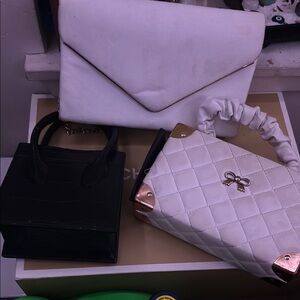Elegant White and Black Women's Handbag Set